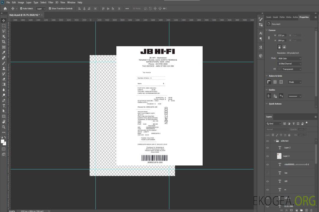 Australie JB Hi, Fi facture fiscale template